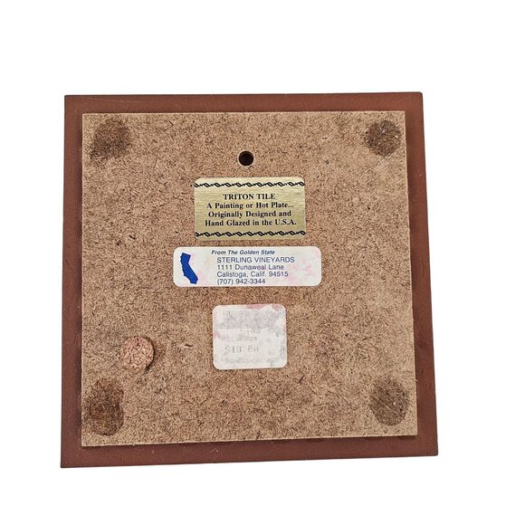 Triton Tile Sterling Vineyards Scene Hot Plate Hand Painted Vintage 6 in Square - Picture 3 of 10